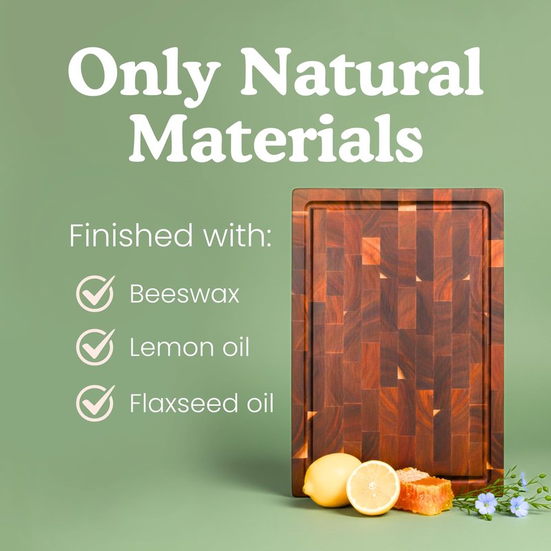 End Grain Butcher Block Cutting Board [1.5" Thick]. Made of Acacia Wood and Conditioned with Beeswax, Flaxseed Oil & Lemon Oil. 16" x 11" Chopping Board by Ziruma.