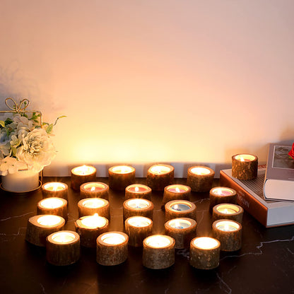 OwnMy Set of 24 Wooden Tea Light Candle Holders Votive Candle Holders, Rustic Wooden Pillar Candle Stands Vintage Tealight Holders Set Candle Centerpieces for Dining Table Wedding Party, 1.6" H