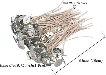 100pcs ECO Wicks for Soy Candles, 6 inch Pre-Waxed Candle Wick for Candle Making,Thick Candle Wick with Base