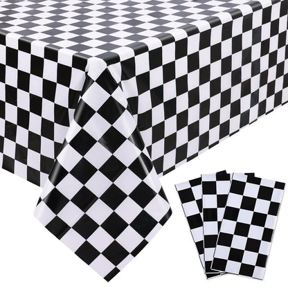 Kesfey 12 Packs Black and White Checkered Tablecloths 54 x 108 Inches Disposable Plastic Checkered Flag Racing Table Cover Waterproof Rectangle Race Car Table Cloth for Picnic Party Retro Celebration