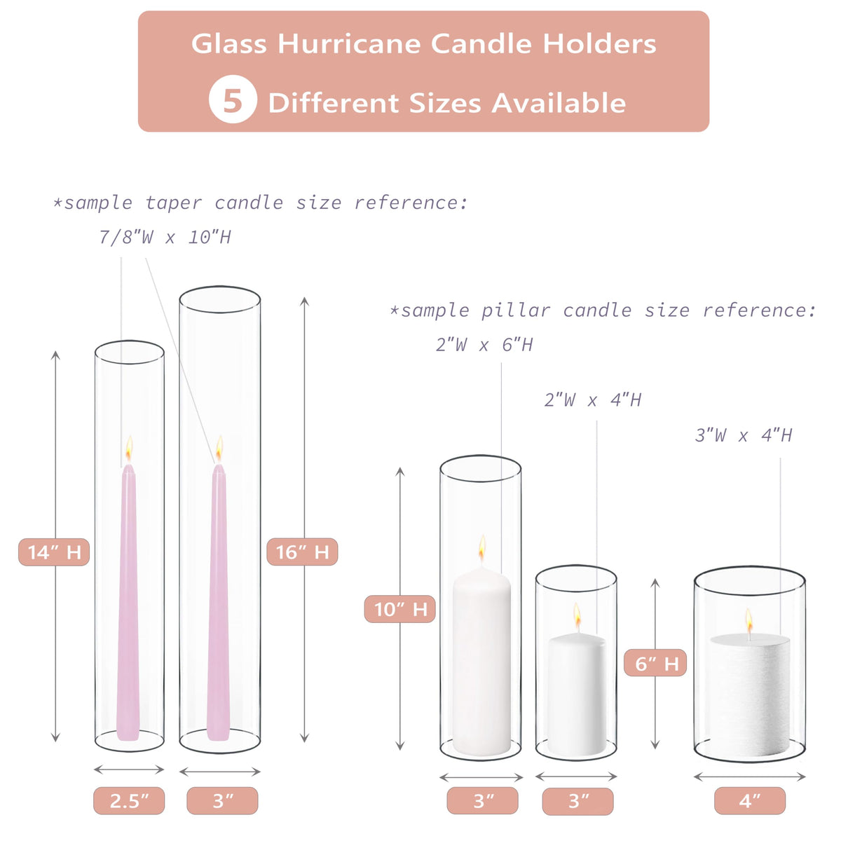 CYS EXCEL 6 PCS (H:14" D:2.5") Glass Hurricane Candleholder Tubes | Open-Ended Bottomless Cylinder, Chimney Tube for Taper Candles and Candlesticks