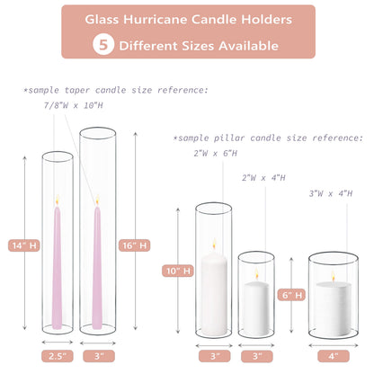 CYS EXCEL 6 PCS (H:10" D:3") Open Ended Glass Hurricane Candleholder Tube Shade Bottomless Candle Chimney Cover