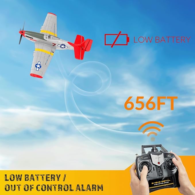 4-Channel RC Plane P51 Mustang - Ready to Fly RC Airplane with X-Pilot Stabilization - Remote Control Airplane for Adults One-Key Aerobatics 2.4GHz 6-Axis Gyro