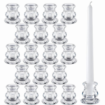 JONERAY 18PCS Taper Candle Holders Bulk,Clear Glass Candlestick Holders,Glass Candle Holder for Wedding Party,Festival Decoration