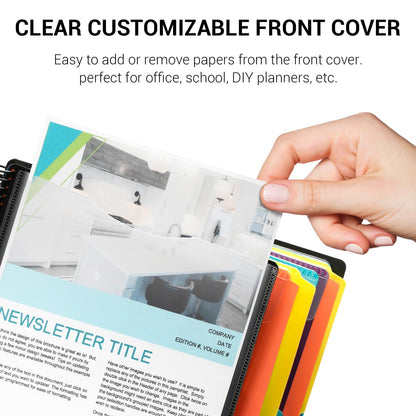 Mukawa 24 Pocket Poly Project Organizer, Letters Size Spiral Bound Project Folder with Inner Zipper Pouch, Customizable Front Cover, 12 Dividers with Erasable Tabs, Letter-Sized, 1 Pack