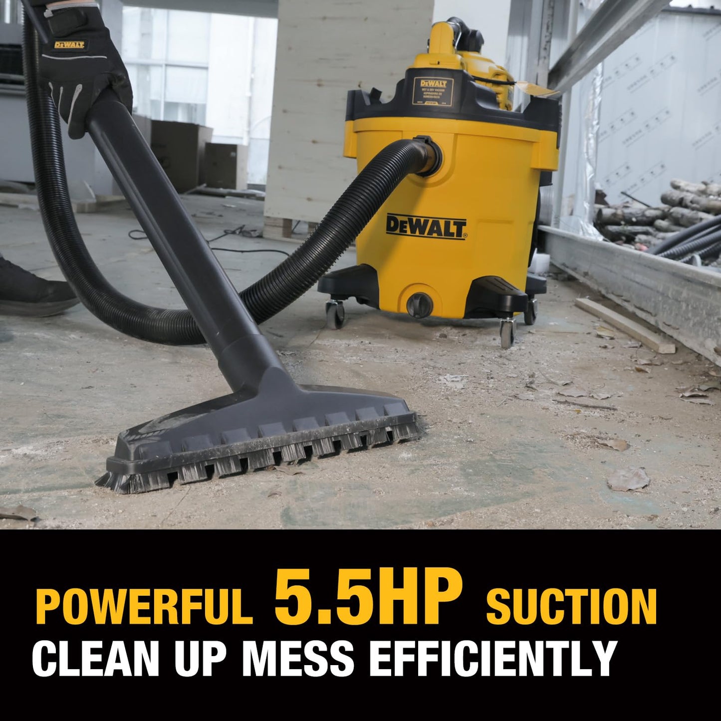 DEWALT Shop Vacuum Wet and Dry Vac with Detachable Leaf Blower, 3 in 1 Heavy Duty Wet Dry Vacuum Cleaner 12 Gal for Home, Garage, Car, Workshop, Jobsite, Lawn Care, Yard, Patio, 5.5 Peak HP, DXV212P