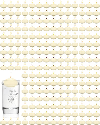 Qunclay 100 Pieces 1.65 Inch Floating Candles Unscented Dripless Tealight Candles Home Decorations Cute Elegant Centerpieces at Wedding for Vases Party Accessories (Beige)