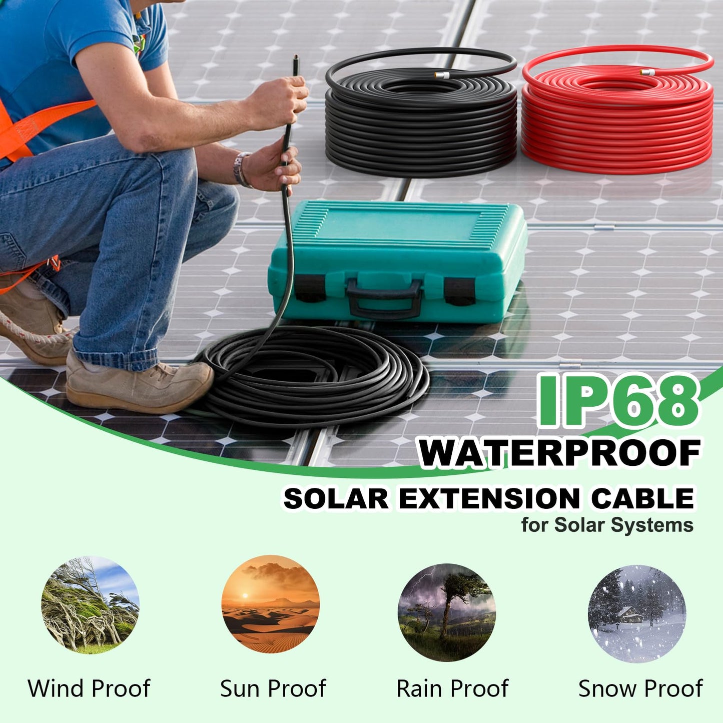 Vansdon 10AWG Solar Wire 150FT,Solar Extension Cable Tinned Copper PV Wire for Outdoor Camping RV Solar Panels Inverter Automotive Boat Marine(Black+Red)