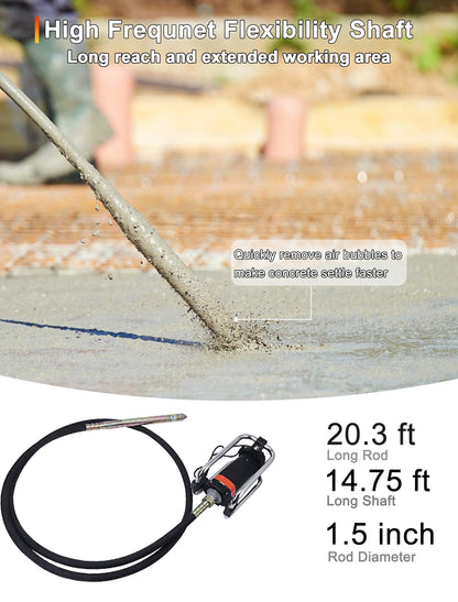 BIZOEPRO Concrete Vibrator, 1600W 2HP 18000RPM, 14-3/4ft Flexible Shaft, Electric Concrete Vibrating Tool, Hand Held Power Concrete Vibrators, Portable for Construction, Remove Air Bubbles Level Tool