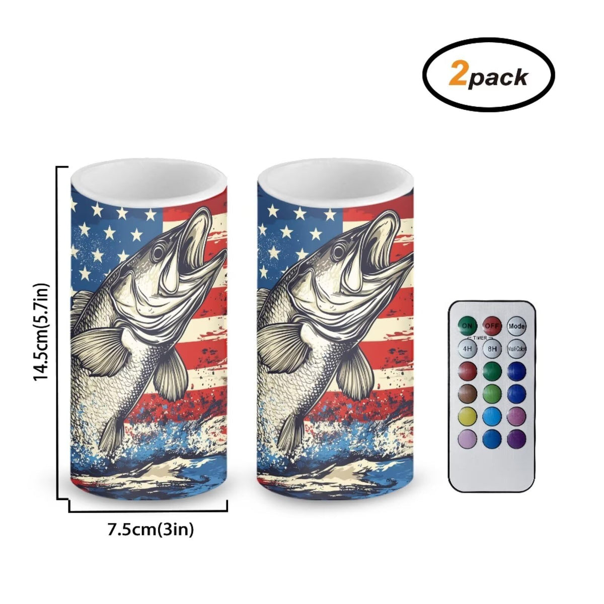 Luarisgur Summer Candles Battery Operated Flameless Candles with Remote and Timer Fish American Flag Electric Candles LED Flickering Candles for Home Farmhouse Room Bedroom Patriotic Decoration
