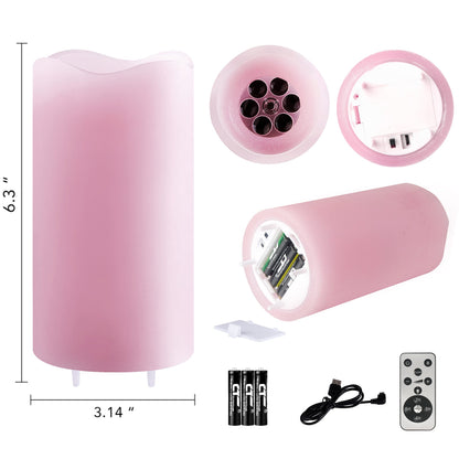 XingsLight Valentines Day Decorations Flameless Candles with Romantic Pink Heart Projector Lights Battery Operated LED Candle with Remote and Timer