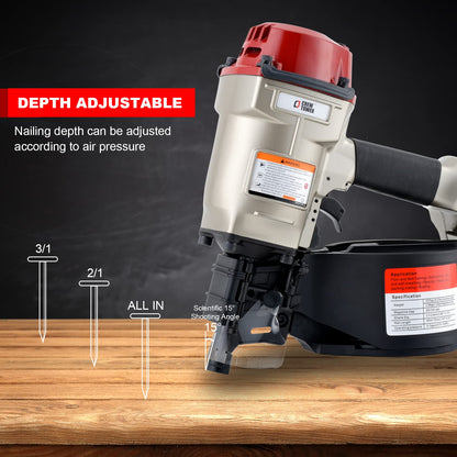 Coil Siding/framing Nailer CN70, 1-3/4-inch to 2-3/4-inch Pneumatic Siding Nail Gun, Air Coil Nailer with Rapid Shooting Engine for Pallet, Crating, Framing, Siding and Fencing