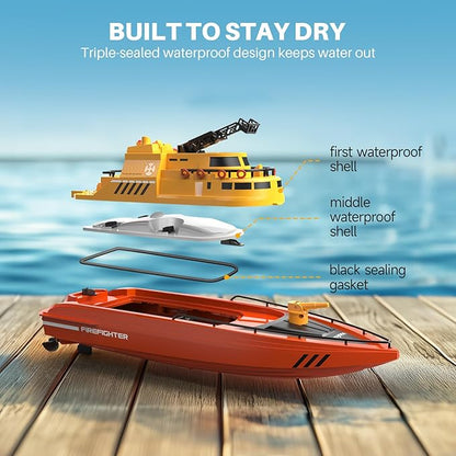 SYMA Remote Control Boat Big RC Boat Firefighter for Kids 8-12 with 40 Mins Run Time (2 Batteries) One-Key Water Spary 15 km/h High Speed and Low Battery Warning Pool Toys for Boys Girls