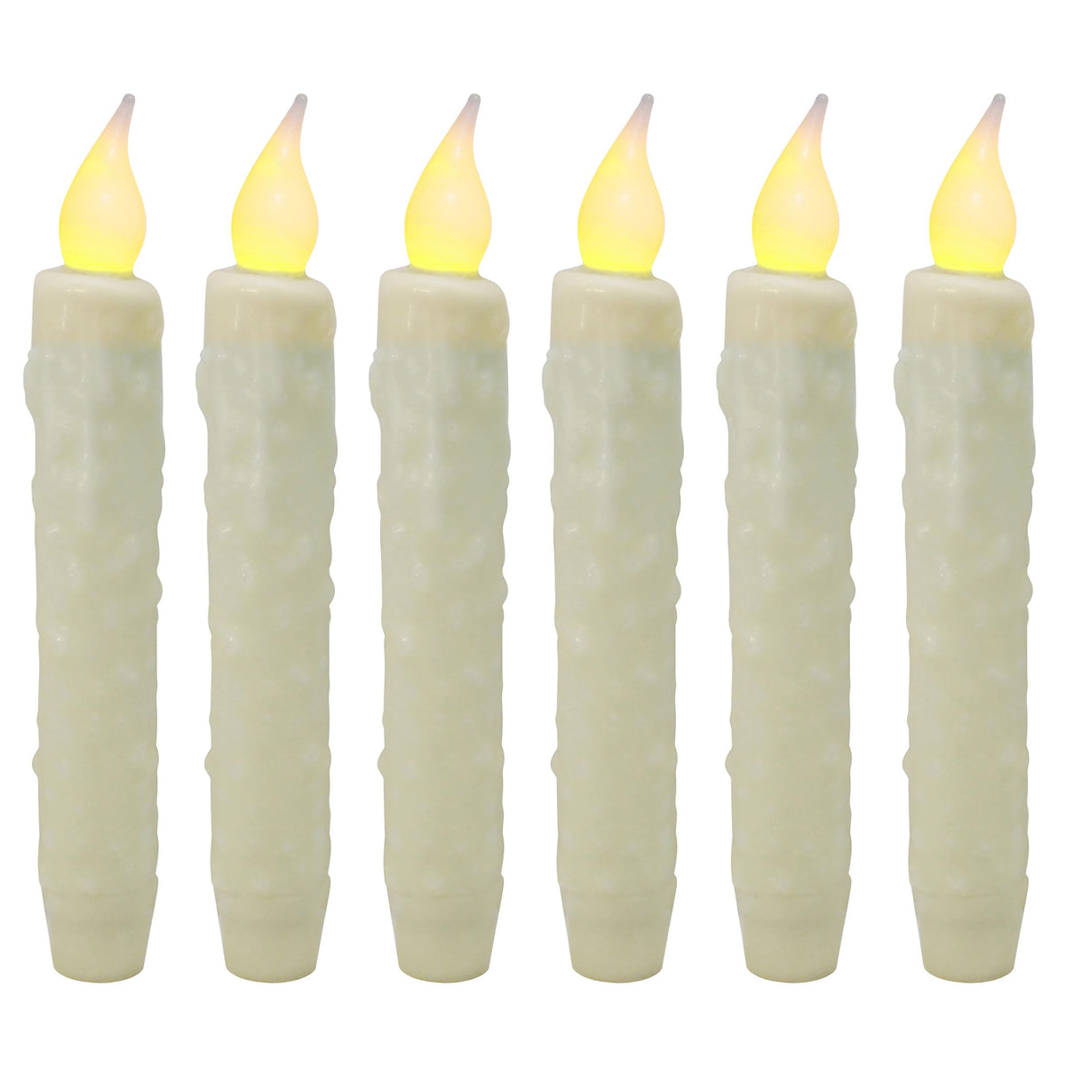 CVHOMEDECO. Real Wax Hand Dipped Battery Operated LED Timer Taper Candles Rustic Primitive Flameless Lights Décor, 6-3/4 Inch, Ivory, 6 PCS in a Package