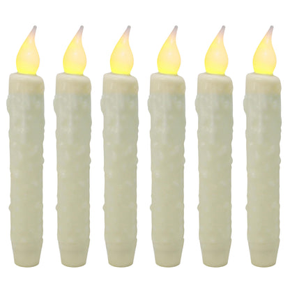 CVHOMEDECO. Real Wax Hand Dipped Battery Operated LED Timer Taper Candles Rustic Primitive Flameless Lights Décor, 6-3/4 Inch, Ivory, 6 PCS in a Package