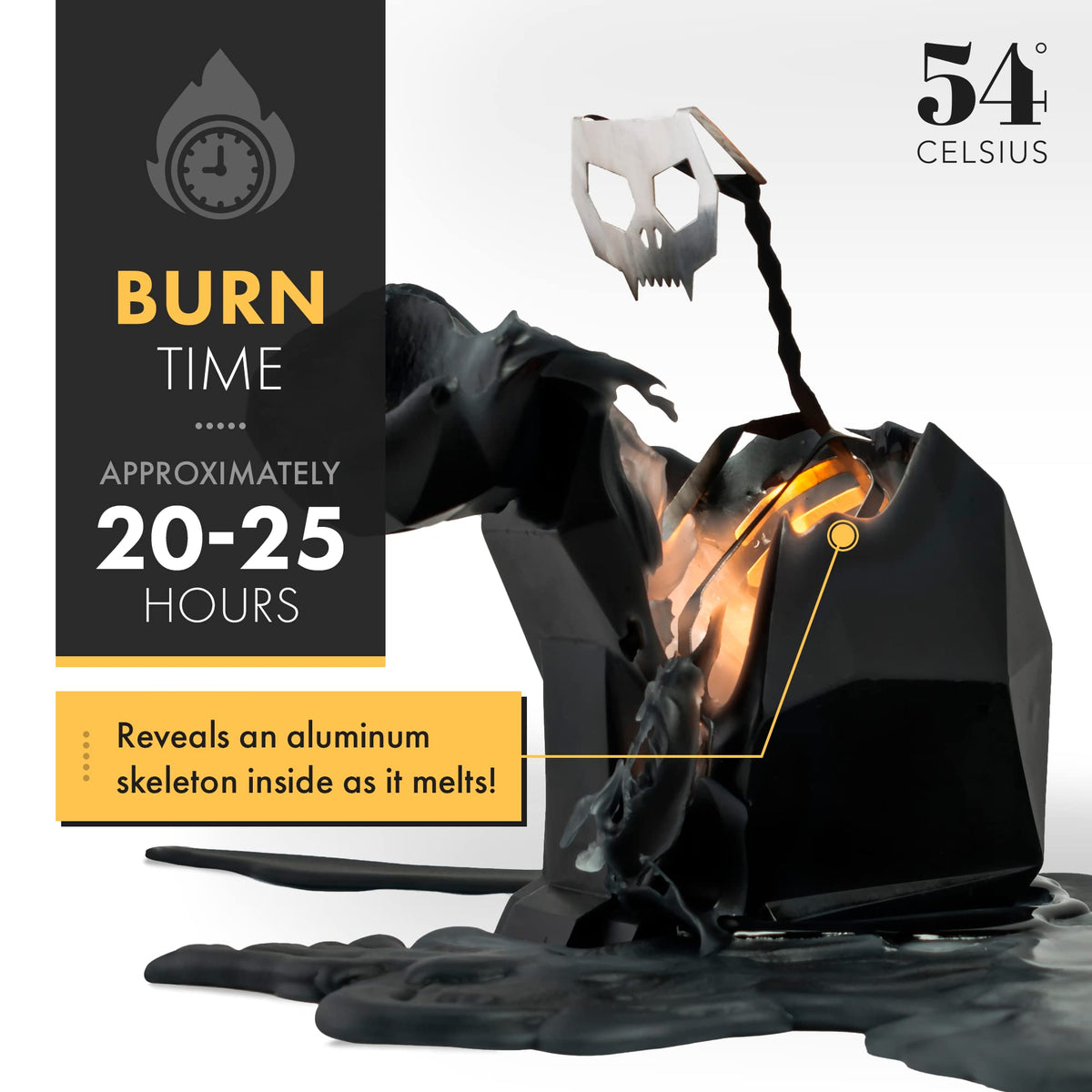 Pyropet Kisa Cat Candle with Skeleton Inside, Black, 20 to 25 Hour Burn, 6.7 x 2.9 x 4.5 in Sculptural Geometric Kitty and Creepy Cute Décor, Unique Melting Christmas Gift for Cat Lovers