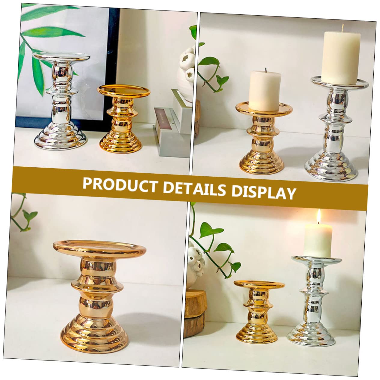 Yardenfun Elegant European Candlestick Holder Electroplating Ceramic Candle Stand for Weddings Christmas Home Decor Gold Finish Chic Design Multi-Purpose Decoration