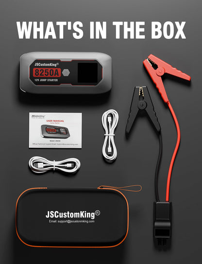 8250A Jump Starter Battery Jump Starter Battery Pack (for All Gas or 10.0+L Diesel), 12V Potable Heavy Duty Car Jump Start with 3.2 inch HD Screen, 2 USB Power Bank 48-Months Stand-by Time