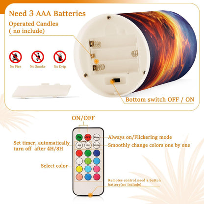 KGLDSNM Blazing Galaxy Lion LED Flameless Flickering Candle with Remote Timer Battery Operated for Indoor Outdoor Party Holiday Home Decor 2 Pack