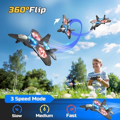 Foam RC Airplane Drone for Kids Remote Control Helicopter Toy Plane Fighter Jet with LED Light Auto Hover 360°Flip 2 Batteries (16 Mins Flight) Easy to Fly for Beginners