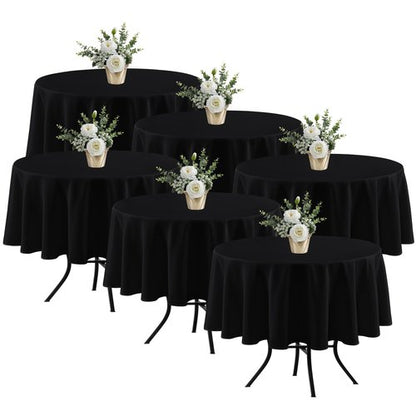 Fitable 6 Pack Black Round Table Clothes - 70 Inches in Diameter - Stain Resistant and Washable Tablecloths, Polyester Fabric Table Covers for Wedding, Party, Banquet, Gathering