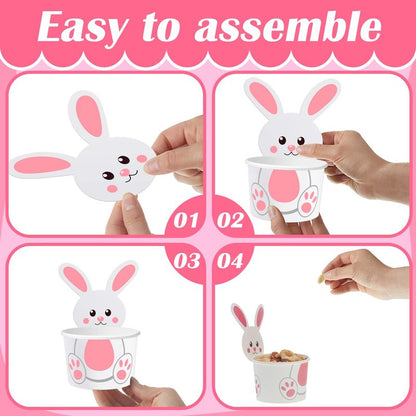 Suclain 24 Pack Easter Bunny Snack Cups 8 oz Easter Party Paper Treat Bowls Disposable Bunny Dessert Cups Small Holiday Kids Party Cups for Party Favors Decorations Supplies