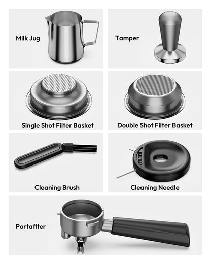EUHOMY Espresso Machine with Grinder, 20 Bar Professional Espresso Coffee Maker for Home,with Milk Frother for Latte, Cappuccino & Barista-Style