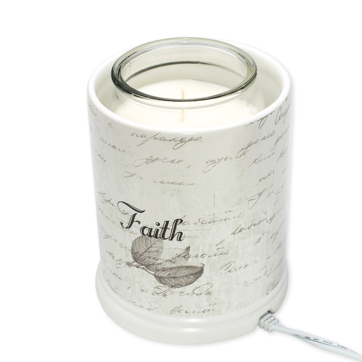 Elanze Designs Dream Bigger Actions Louder Faith Stronger Grey Leaves White Ceramic Stone Jar Warmer