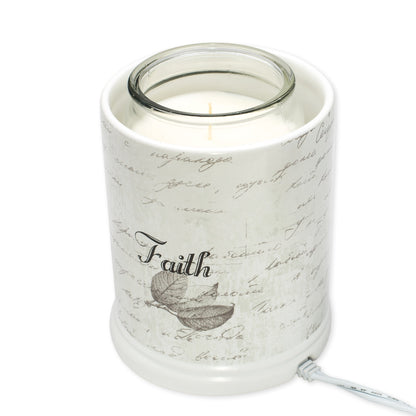 Elanze Designs Dream Bigger Actions Louder Faith Stronger Grey Leaves White Ceramic Stone Jar Warmer