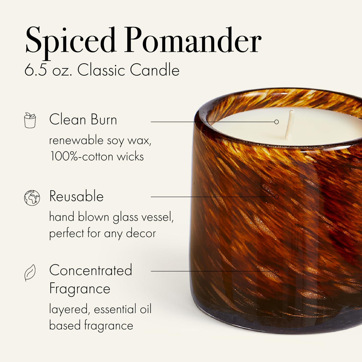 LAFCO New York Fall Classic Candle, Spiced Pomander - 6.5 oz - 50-Hour Burn Time - Reusable, Hand Blown Glass Vessel - Made in The USA