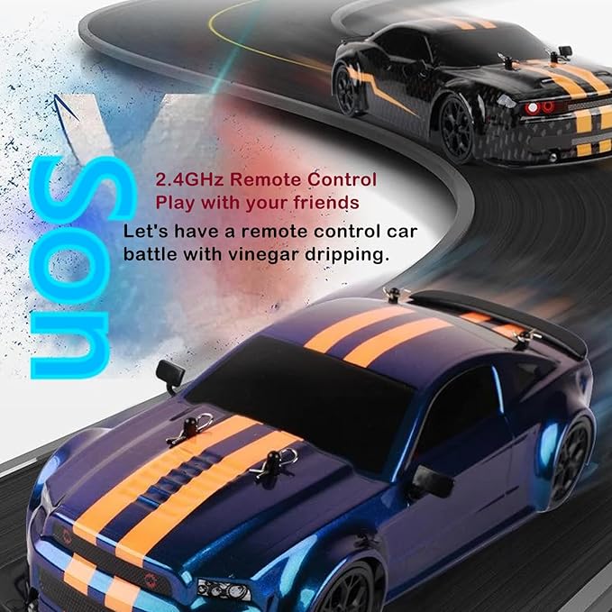 RC Drift Car 1:14 4WD 30KM/H High Speed RC Racing Car 2.4GHz Remote Control LED Lights 2 Batteries Race &amp Drift Tires for Adults (Blue)