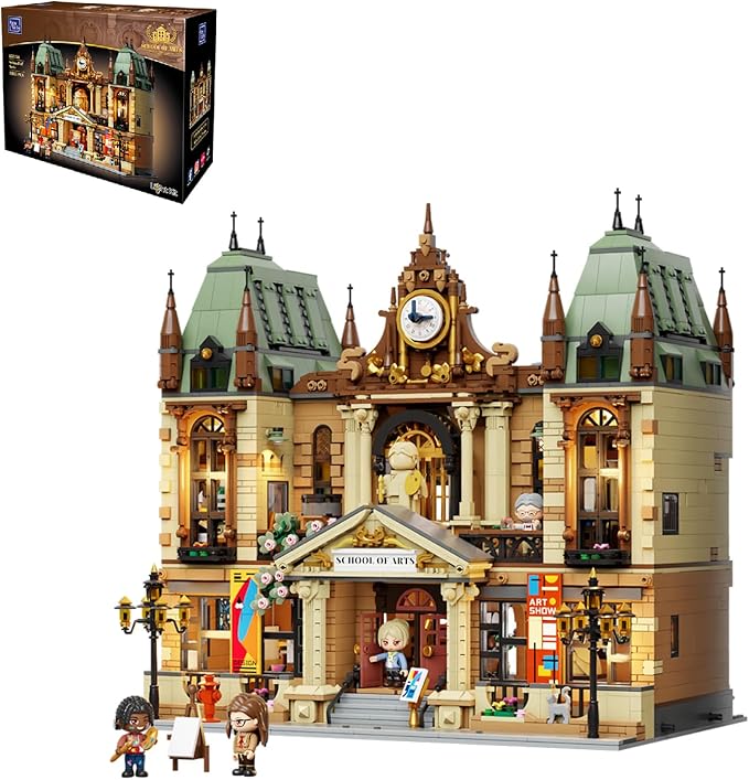 PANTASY Art School Building Set with Lights European Style Modular Street Architecture 3-Level Detailed Interior LED Lighting System Collectible Display Building for Adults