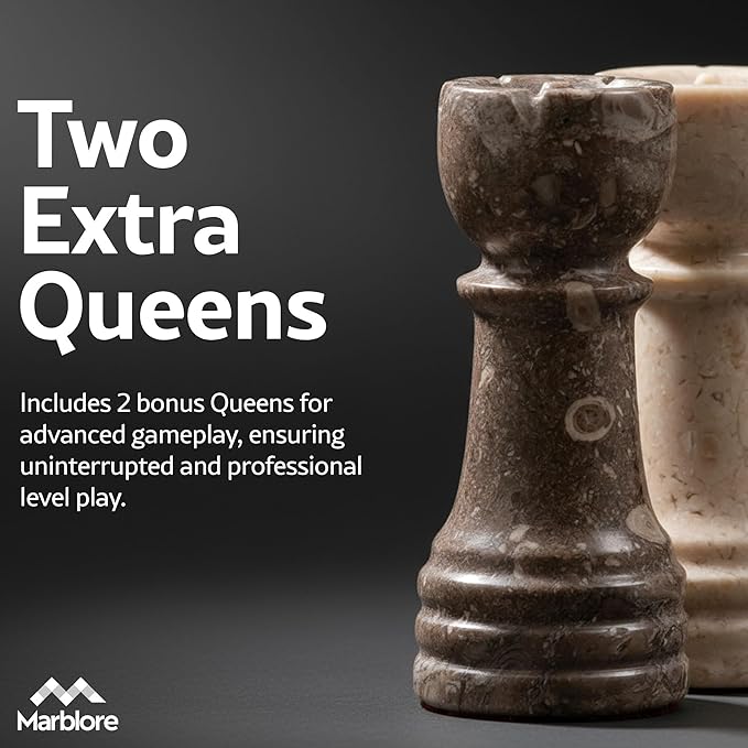 Marble Chess Set for Adults 10 Inch Handmade Verona &amp Oceanic Chess Board with 32 Pieces &amp 2 Extra Queens Luxury Travel Chess Game Elegant Gift for Women &amp Home Decor