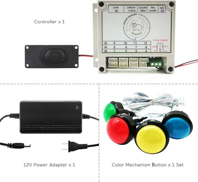 Escape Room Props 5 Different Colors Buttons Mechanism Press It In Order To Control 12V Magnet Lock For Exit Game Owner Player Adventurer (4 Button No Video)