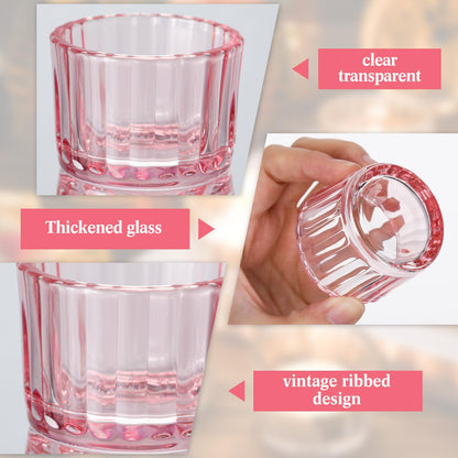 Mumufy 100 Pcs Glass Tealight Candle Holder Ribbed Votive Candle Holder for Centerpiece Wedding Proposal Spa Aromatherapy Meditation Home Decor (Pink)