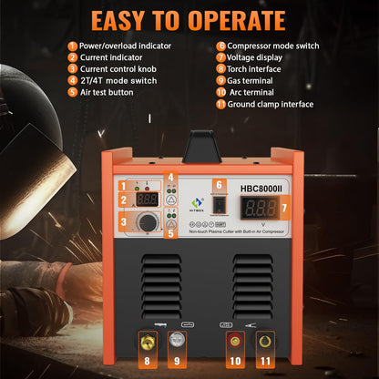 HITBOX Plasma Cutter with Built-In Air Compressor, Non-Touch Pilot Arc 50 Amp 220V Digital Inverter IGBT Clean Cut Plasma Cutting Machine
