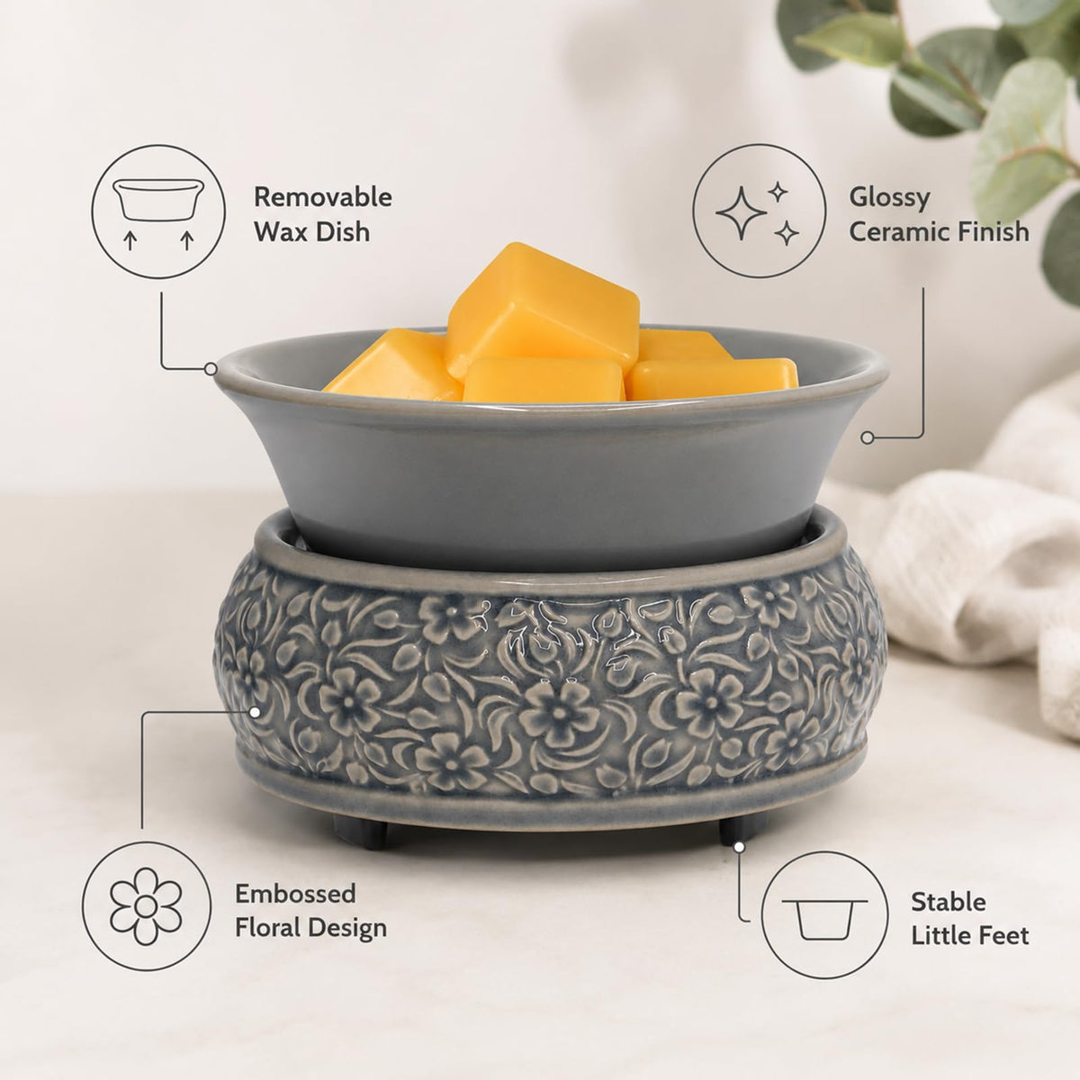 mocosa Wax Melt Warmer for Scented Ceramic Candle Warmer Home Fragrance Wax Burner for Mom Women(Blue)