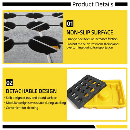 Spill Containment Tray with Drain, Anti-Leak Plastic Oil Tank Spill-Proof Pallet, Industrial Oil Drum Modular Platform,26.4 x 26.4 x 5.9in,1 Drum,2 Pcs