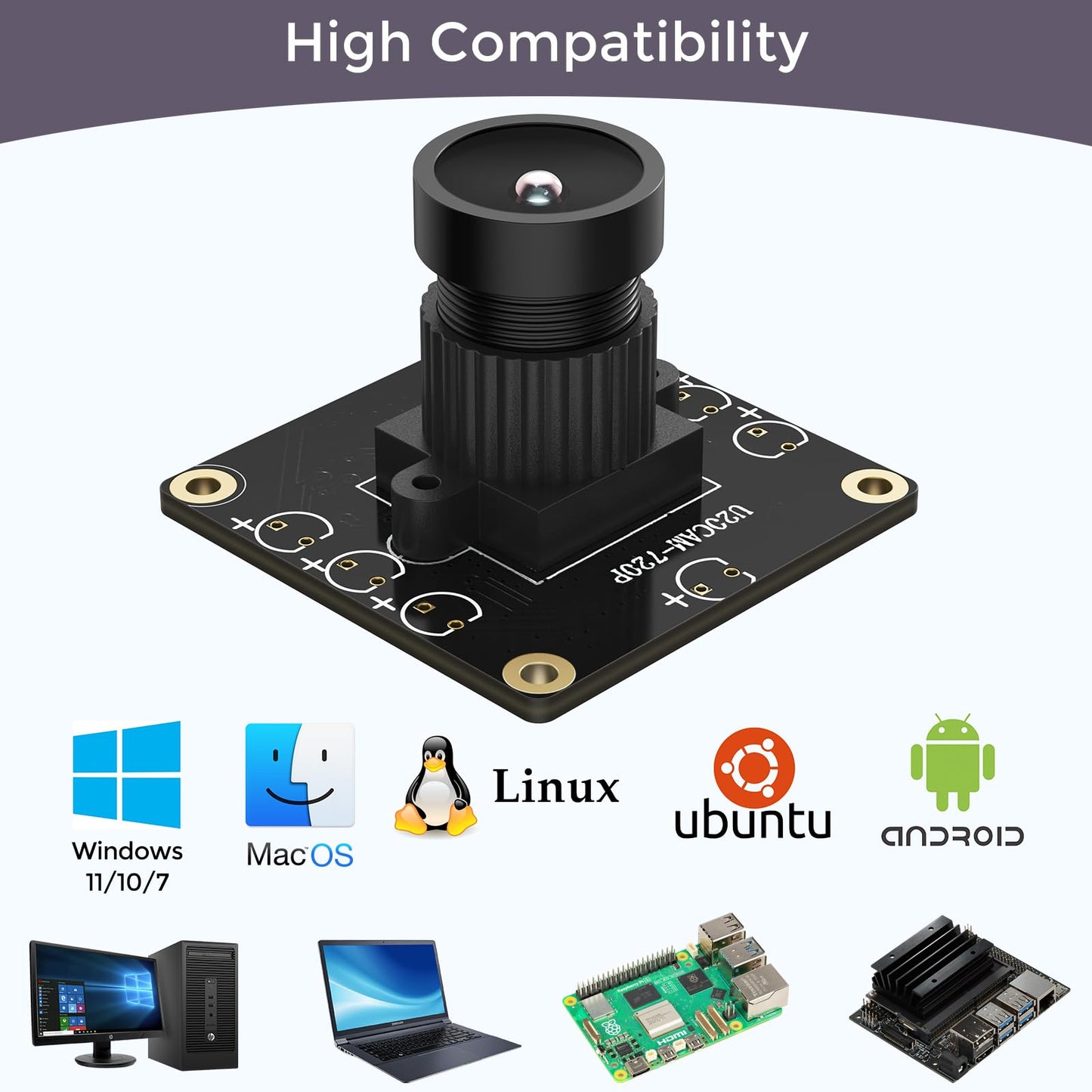 InnoMaker 720P USB 2.0 UVC Camera with 120° DFOV for Raspberry Pi, Jetson Nano, Embedded Hardware - Support Windows, Linux, Mac OS, Android