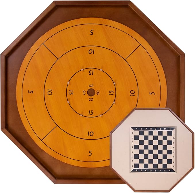 Tournament Crokinole &amp Checkers | Classic Dexterity Board Game for Two Players | 24 Black &amp White Discs &amp Game Board | 30 Inch
