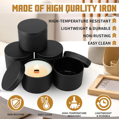 YJHSS 12-Pack Candle Jars, 4oz Candle Tins with Lids, Empty Metal Candle Jars for Making Candles Bulk Candle Containers - Full Black