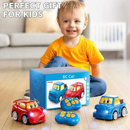 Remote Control Car for Toddlers 1-3 2-4 3-5 2 Pack Cartoon 2.4 GHz RC Cars for Kids Electric Hobby RC Car Toys Christmas Birthday Gifts Toys for Kids Boys Girls 2 3 4 5 6 Years Old