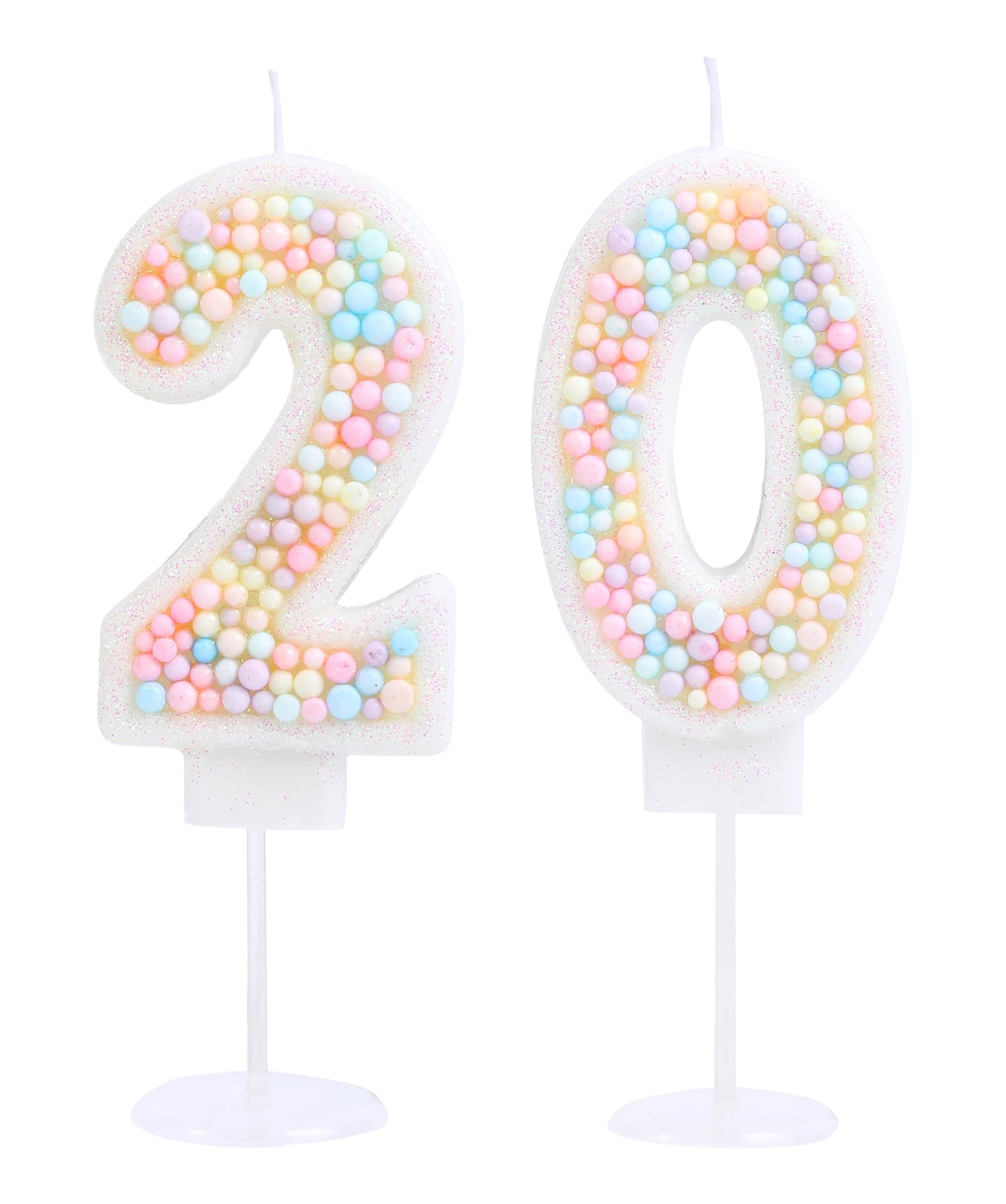 EAKE 20th Birthday Candle Macaron Glitter 3D Pastel Number 20 Candles for Birthday Cakes Girl Women Sweet Theme Birthday Wedding Anniversary Party Cake Decoration