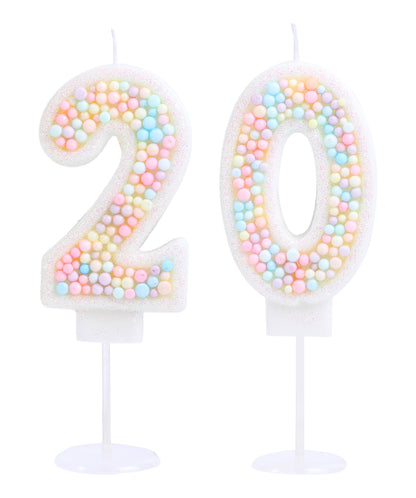 EAKE 20th Birthday Candle Macaron Glitter 3D Pastel Number 20 Candles for Birthday Cakes Girl Women Sweet Theme Birthday Wedding Anniversary Party Cake Decoration