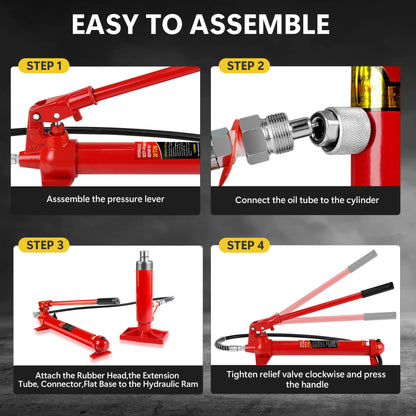 20 Ton Porta Power Kit, Portable Hydraulic Jack with 4.7 ft/1.43 m Oil Hose, 17 Pcs Hydraulic Ram, 44000 Lbs Capacity, Max Lifting Height 5.1" / 130mm, Ram min Height 13" / 330mm