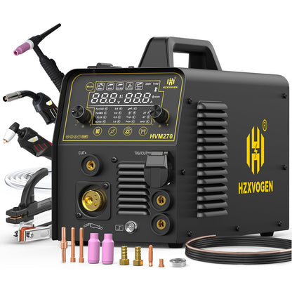 H HZXVOGEN 200A Plasma Cutter Welder Combo, 7 In 1 Gas MIG/Gasless Flux Core MIG/Pulse MIG/HF TIG/Stick/Cut/Spot, 110/220V Aluminum Welding Machine Multiprocess Welder with Synergic/Man Mode