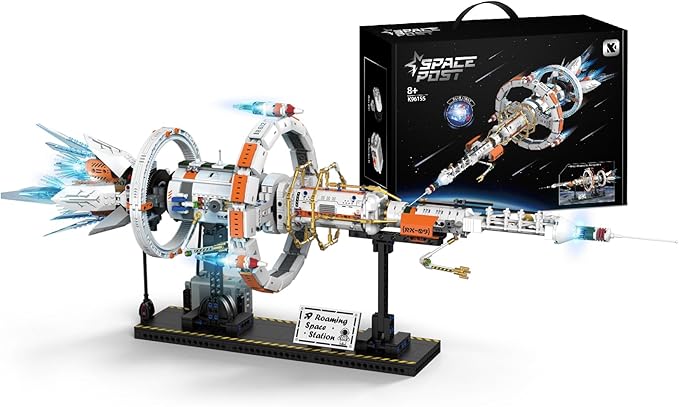 Space Station Building Set with Motor and LED Lights - 360°Rotating Space Shuttle Rocket Model Building Kits with Display Stand STEM Engineering Gift for Adults Men Kids (1583 PCS)