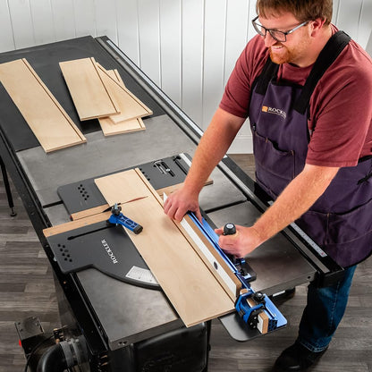 Rockler Table Saw Crosscut Sled with Telescoping Fence - Micro-Adjust Flip Stop & Hold-Down Clamp - Precision Crosscut & Miter Sled for Cabinet & Contractor Table Saws