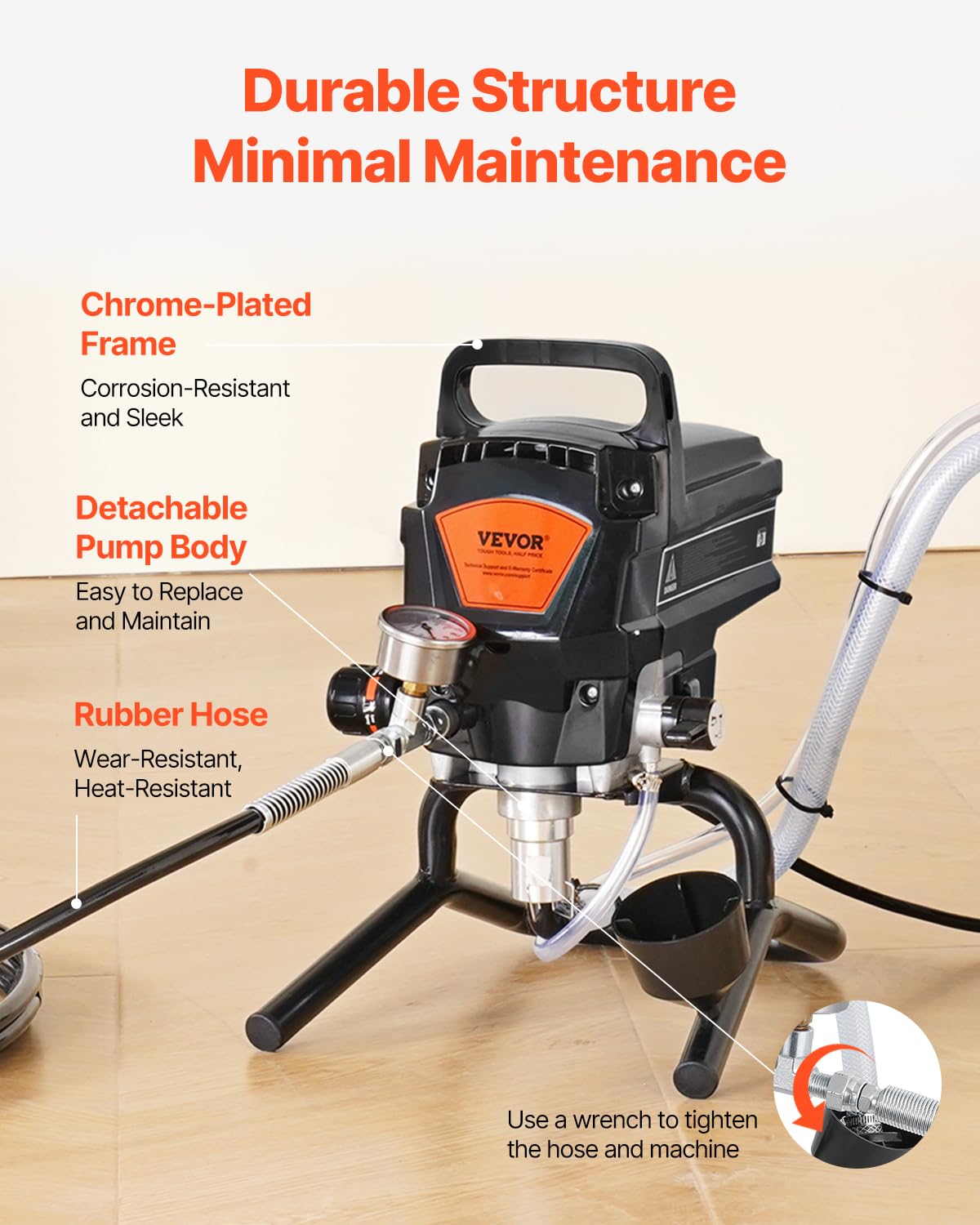 VEVOR 950W Stand Airless Paint Sprayer, 3000PSI High Efficiency Electric Airless Sprayer, Handheld Paint Sprayers for Home Interior and Exterior Furniture and Fences, Fine and Even Painting Effect