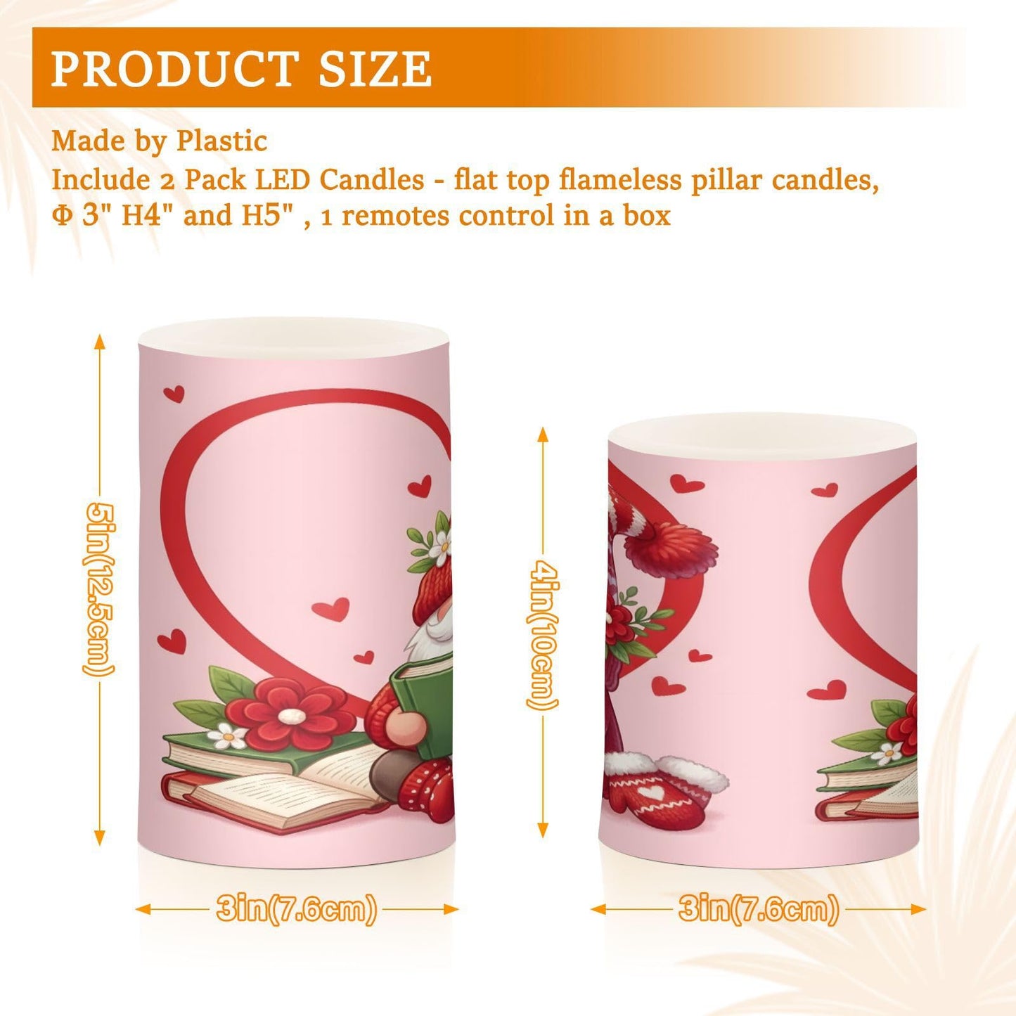 ALAZA Gnome Book Heart Flickering Flameless Candles Pillar Led Candles Battery Operated Candles with Remote and Timers Set of 2